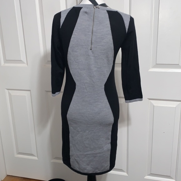 CYNTHIA ROWLEY Black & Gray Merino Wool Sweater Dress - Picture 3 of 4